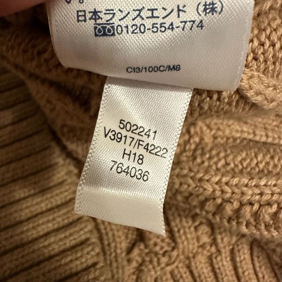 NWT LANDS' END Long Sleeve Cable Knit Crew Neck Pullover Sweater in Tan - Picture 7 of 8